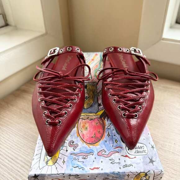 New Jeffrey Campbell Jaskier Lace-up Pointed Flat Mules Red 7 - Picture 5 of 15